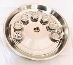 Stainless Steel Pooja Thali Set for Aarti | Silver Color Aarti Thali with 5 Diya, 1 Dhoop & 1 Agarbatti Stand | Aarti Thali for Pooja for All Occasion | Pooja / Aarti Dhali